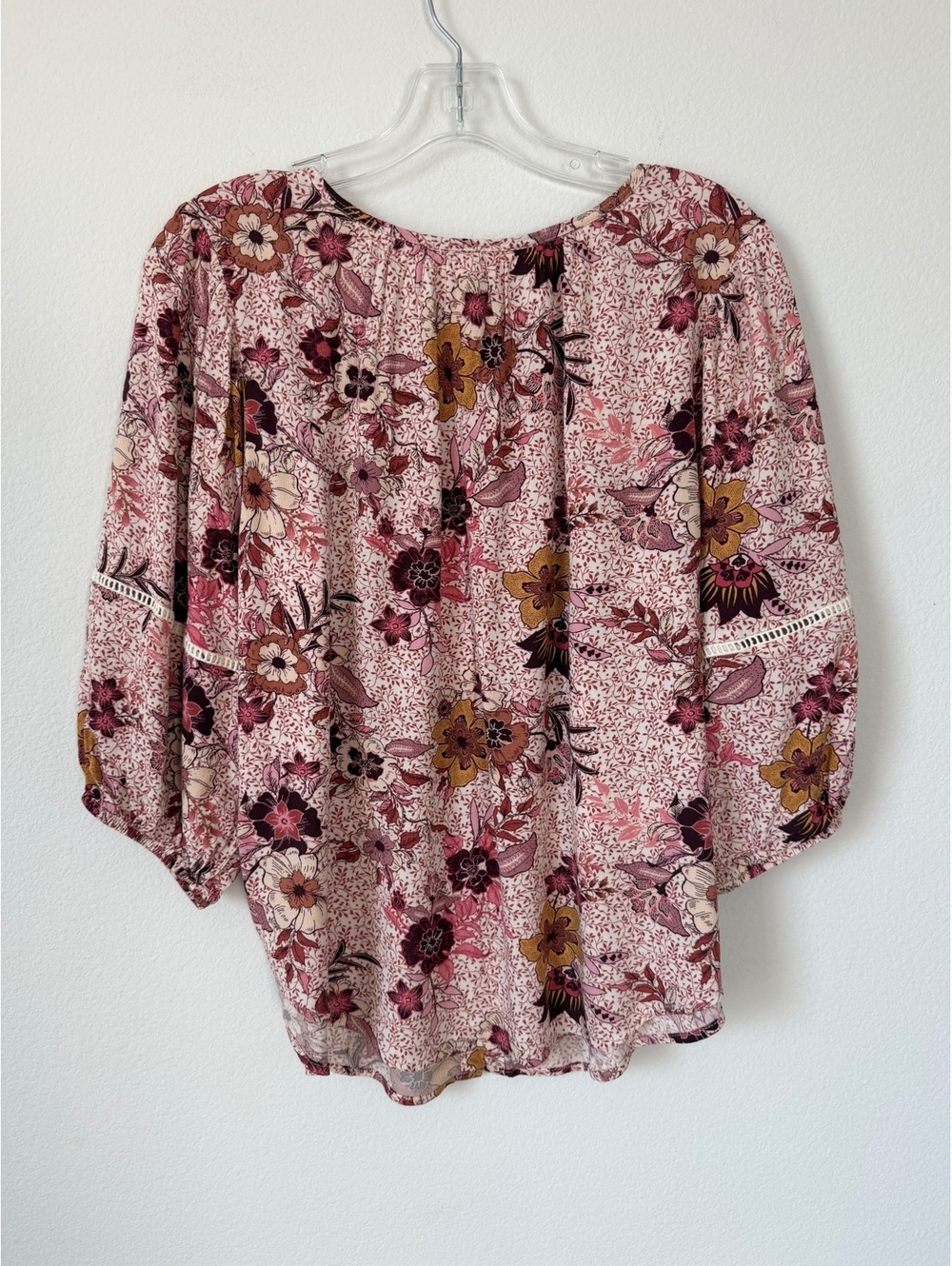 Knox Rose 3/4 Balloon Sleeve Scoop Neck Button Up Boho Floral Blouse Size M - Picture 2 of 8